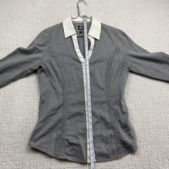 Express The Essential Womens M Long Sleeve Button Up Shirt Grey Blouse Top - Picture 10 of 14